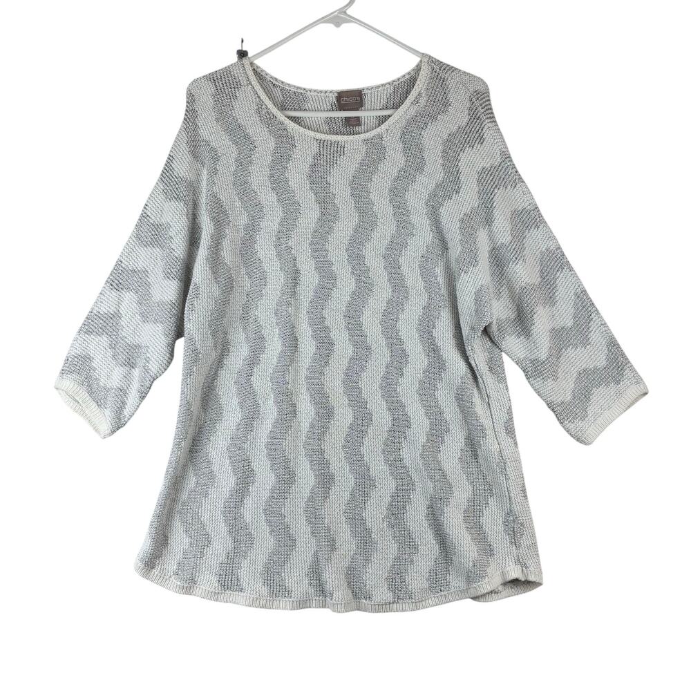 Chicos 1/2 Sleeve Sweater Women's 3 (XL) Grey White Mettalic Chevron READ